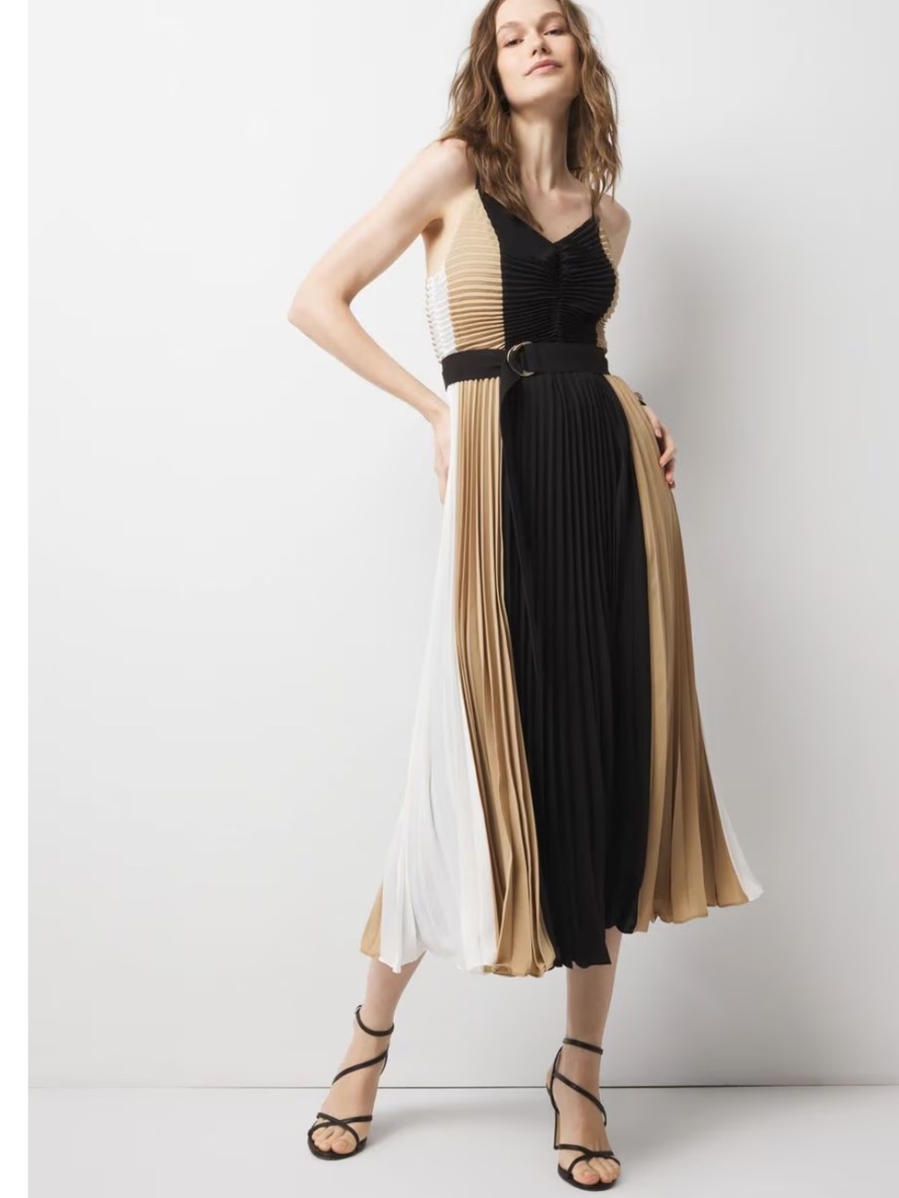 White House Black Market Pleated Colorblock Midi Dress